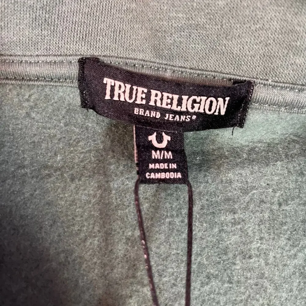 NEW True religion collared patch varsity fleece sz M green and black Buddha NWT